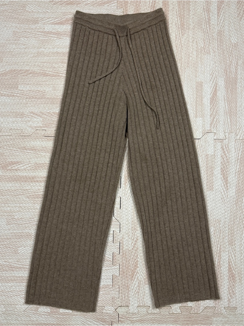 Gentle Herd 100% Cashmere Wide-Leg Ribbed Pull On Lounge Brown Pants Size Small